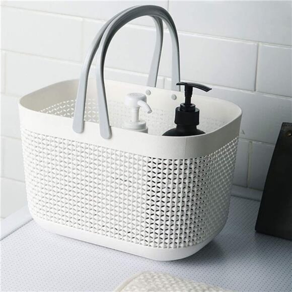 Plastic Bathroom Storage Basket with Handle, for Storing Bathroom Body Wash, - Picture 3 of 7